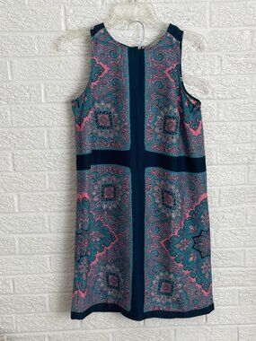 Loft medallion print pink & blue shift dress